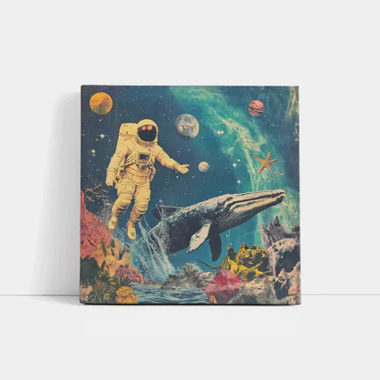 Astronaut Floating With Whale Retro Collage Space