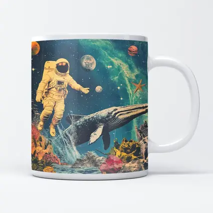 Astronaut Floating With Whale Retro Collage Space