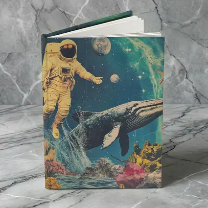 Astronaut Floating With Whale Retro Collage Space