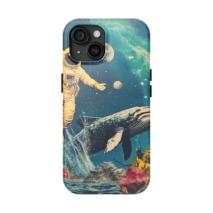Astronaut Floating With Whale Retro Collage Space