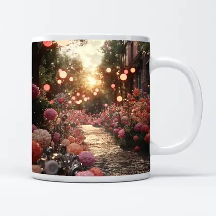 Pink Floral Garden Path Glowing Sunset