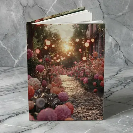 Pink Floral Garden Path Glowing Sunset
