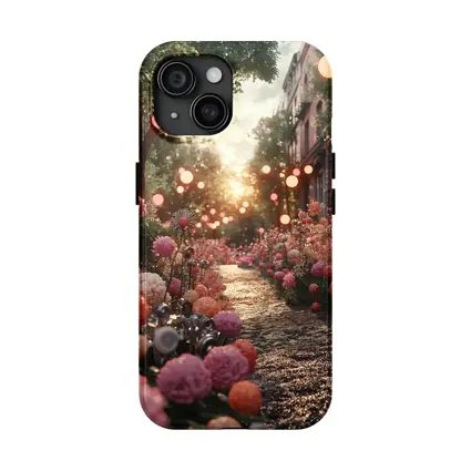 Pink Floral Garden Path Glowing Sunset