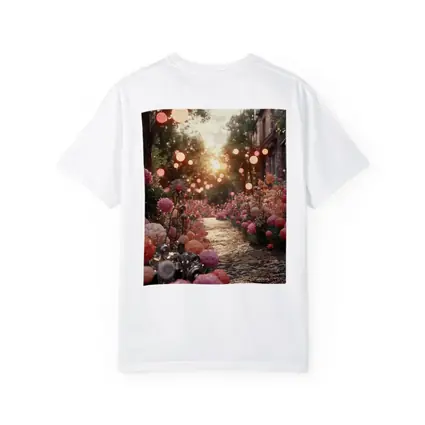 Pink Floral Garden Path Glowing Sunset
