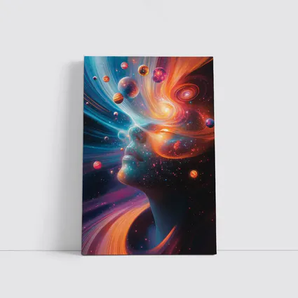 Cosmic Woman Face Space Planets Surreal Art
