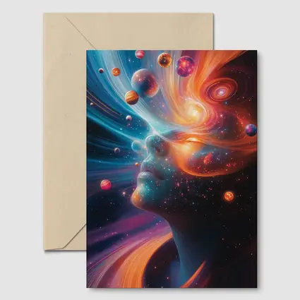 Cosmic Woman Face Space Planets Surreal Art