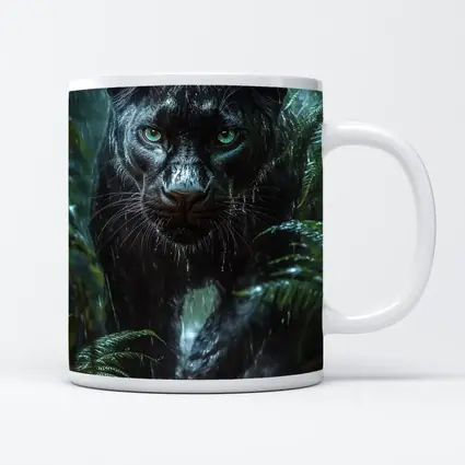 Black Panther Stalking Through Rainy Jungle