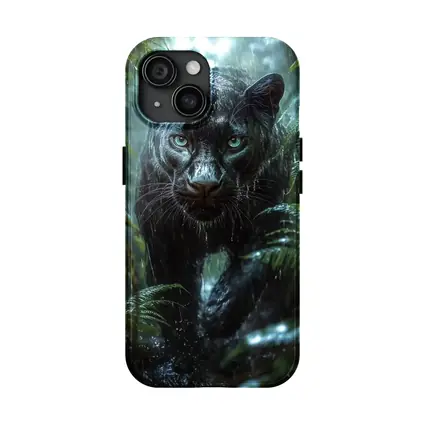 Black Panther Stalking Through Rainy Jungle