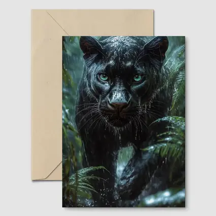 Black Panther Stalking Through Rainy Jungle