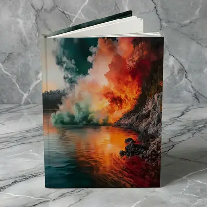 Colorful Smoke Explosion Over Rocky Lake