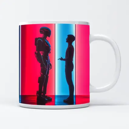 Robot and Human Silhouette Neon Light