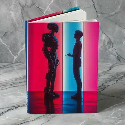 Robot and Human Silhouette Neon Light