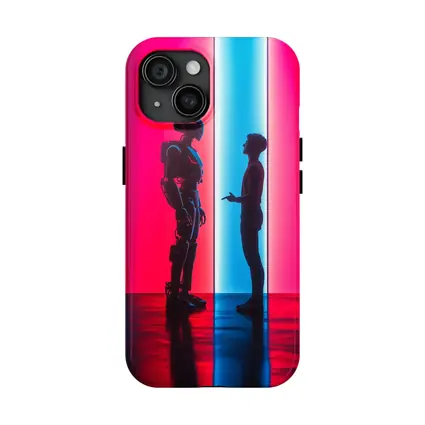 Robot and Human Silhouette Neon Light