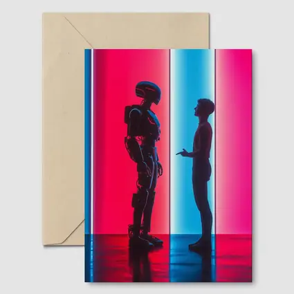 Robot and Human Silhouette Neon Light