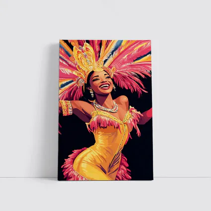 Samba Dancer Yellow Costume Feathers Black Background