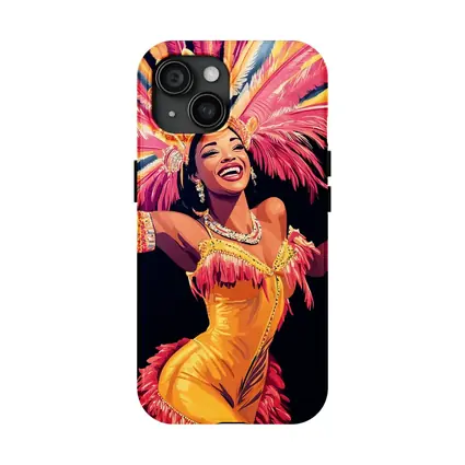 Samba Dancer Yellow Costume Feathers Black Background