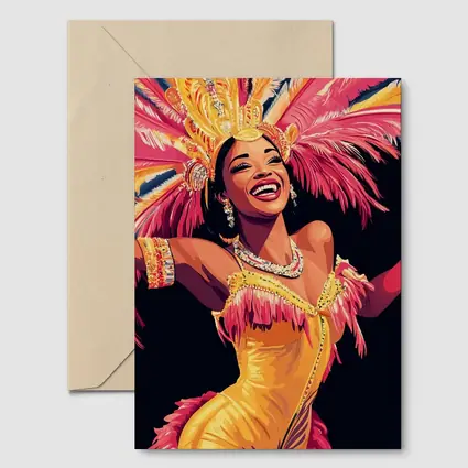 Samba Dancer Yellow Costume Feathers Black Background