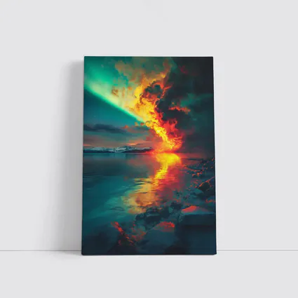 Aurora Fire Explosion Over Arctic Lake