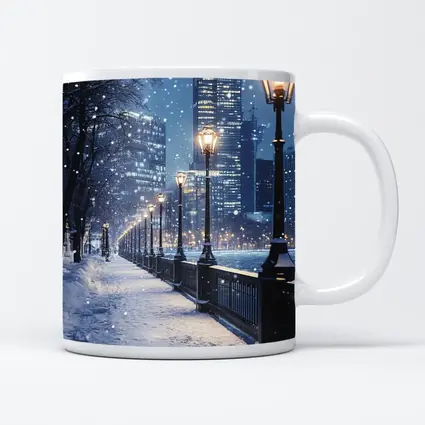 Snowy City Waterfront Walk At Night