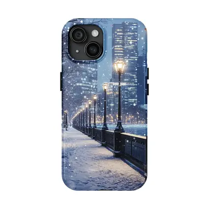 Snowy City Waterfront Walk At Night