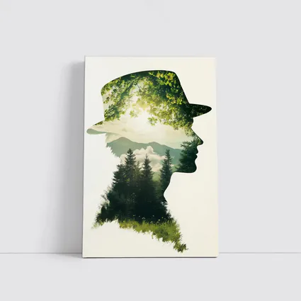 Double Exposure Man Forest Mountains Nature