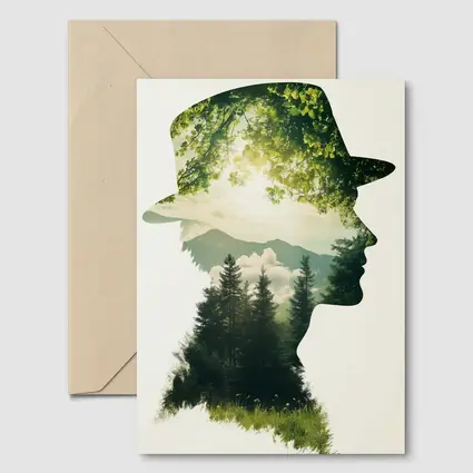Double Exposure Man Forest Mountains Nature