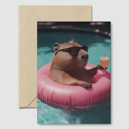 Capybara With Sunglasses Relaxing In Pool