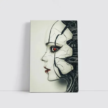Cracked Porcelain Female Face Cyberpunk Art