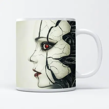 Cracked Porcelain Female Face Cyberpunk Art