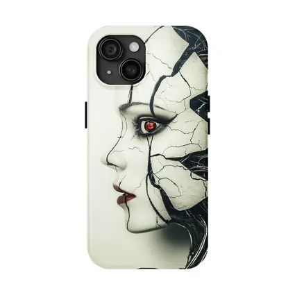 Cracked Porcelain Female Face Cyberpunk Art