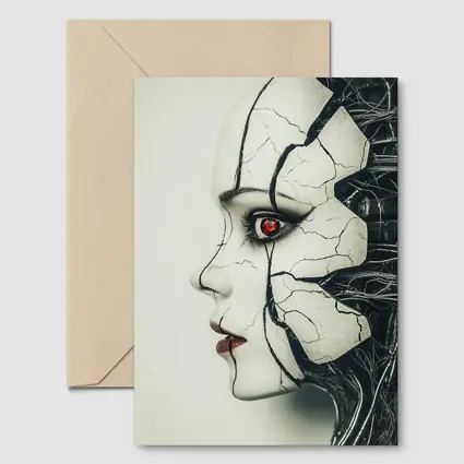 Cracked Porcelain Female Face Cyberpunk Art
