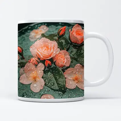 Pink Roses Floating Green Bowl Water Drops