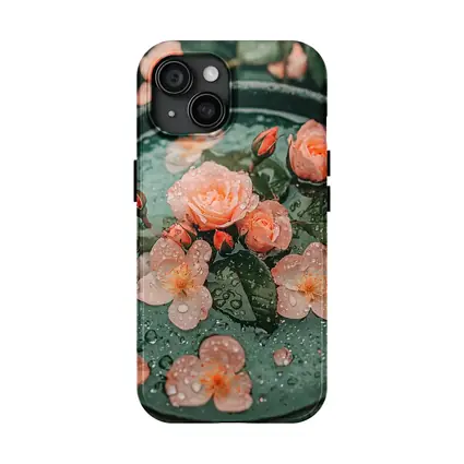 Pink Roses Floating Green Bowl Water Drops
