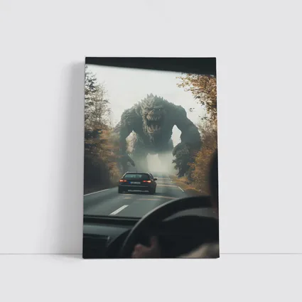 Giant Monster Attacking Car on Forest Road