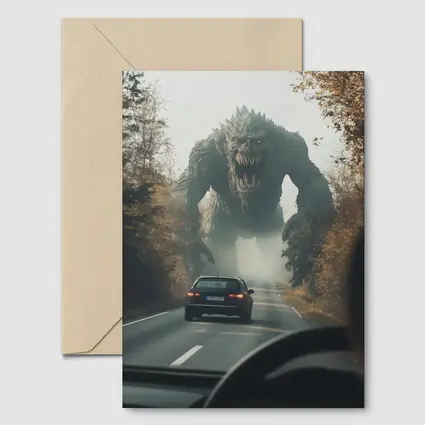 Giant Monster Attacking Car on Forest Road