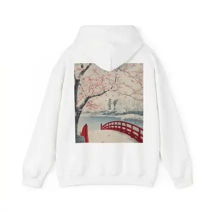 Japanese Cherry Blossoms Red Bridge Spring Scene