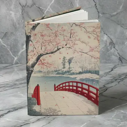 Japanese Cherry Blossoms Red Bridge Spring Scene