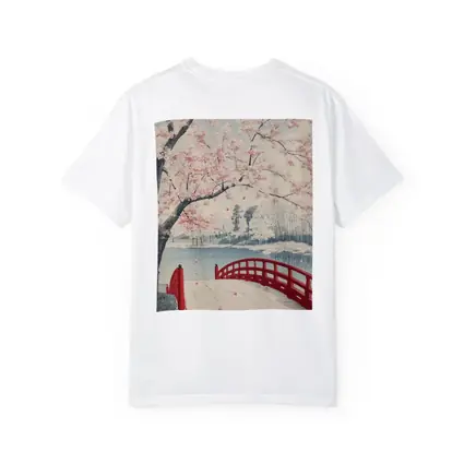 Japanese Cherry Blossoms Red Bridge Spring Scene