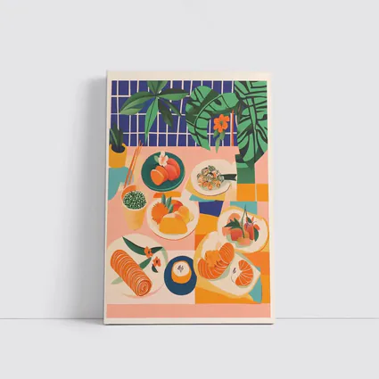 Sushi Spread Illustration Tropical Plant Background