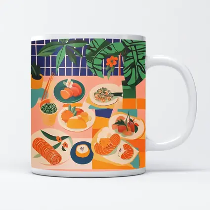 Sushi Spread Illustration Tropical Plant Background
