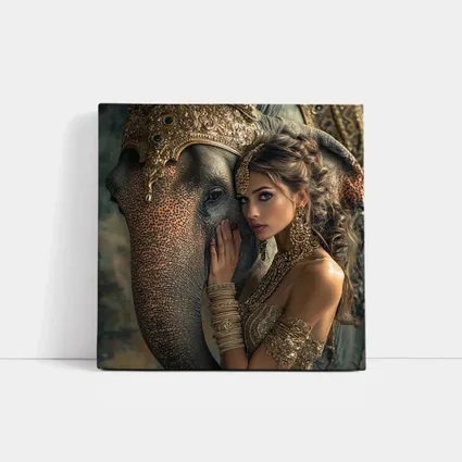 Woman With Golden Elephant Indian Style