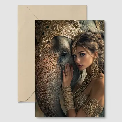 Woman With Golden Elephant Indian Style