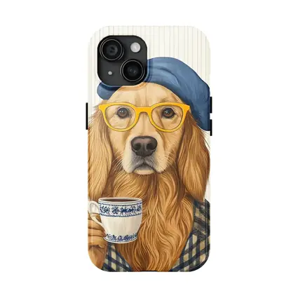 Golden Retriever Dog With Coffee Beret Glasses