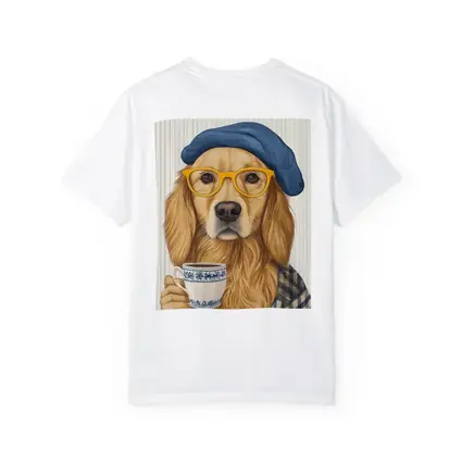 Golden Retriever Dog With Coffee Beret Glasses