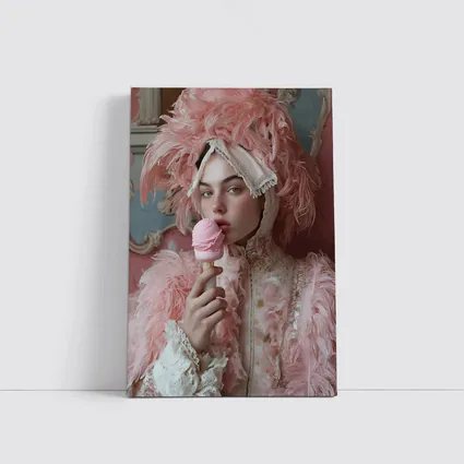 Rococo Woman Pink Feathers Ice Cream