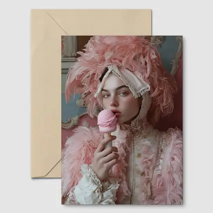 Rococo Woman Pink Feathers Ice Cream