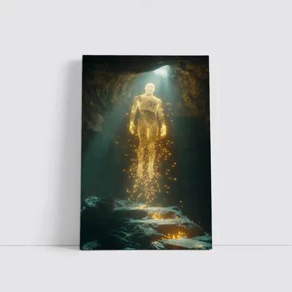 Golden Light Being Ascending In Dark Cave