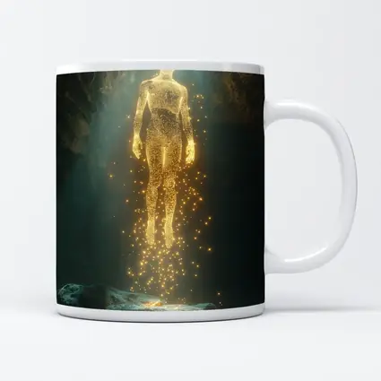 Golden Light Being Ascending In Dark Cave