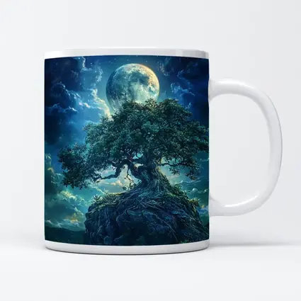 Ancient Oak Tree Moonlit Fantasy Night Sky