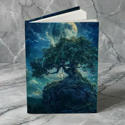 Ancient Oak Tree Moonlit Fantasy Night Sky